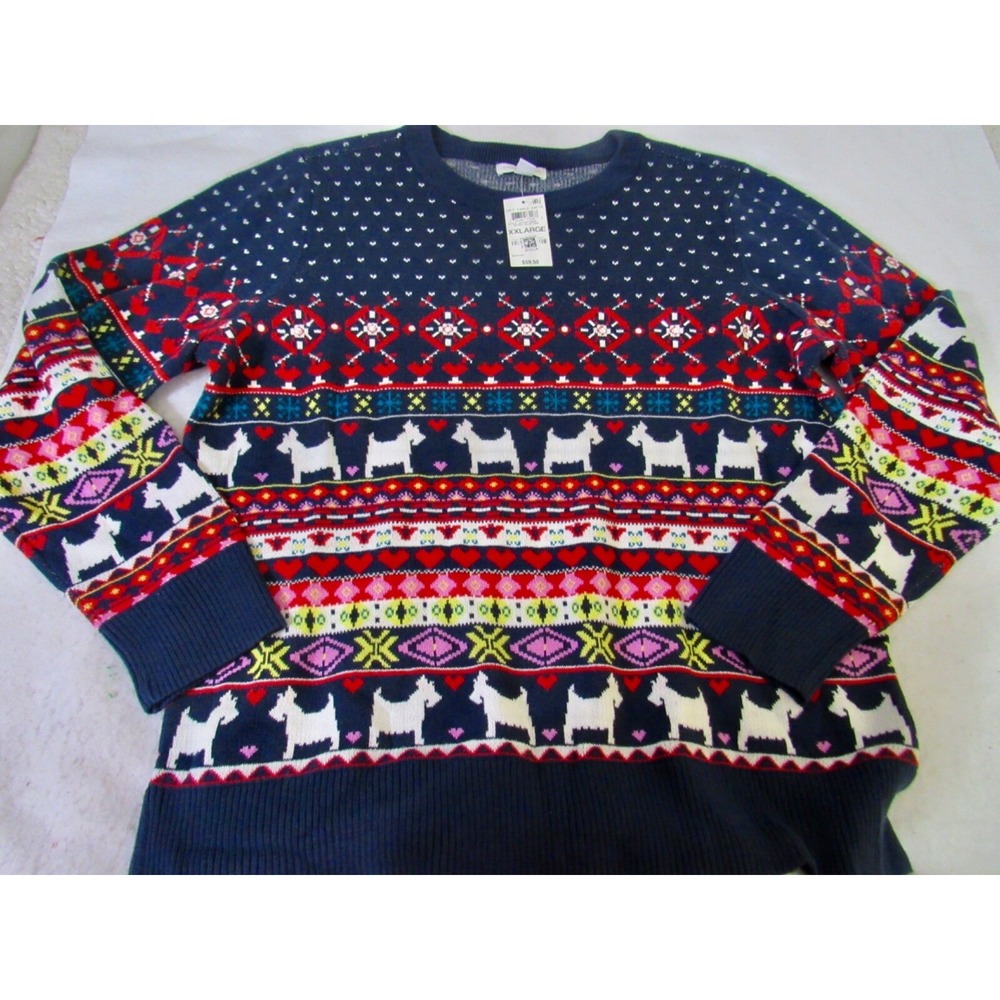 CHARTER CLUB Dog Pattern Holiday Sweater XXL (20-22) Pullover Cotton Blend NWT